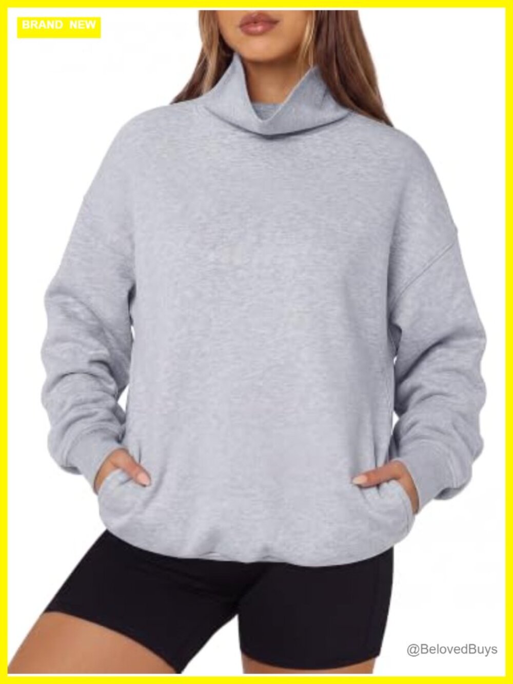 Mock Neck Fleece Oversized Sweatshirt Pullover with Pockets